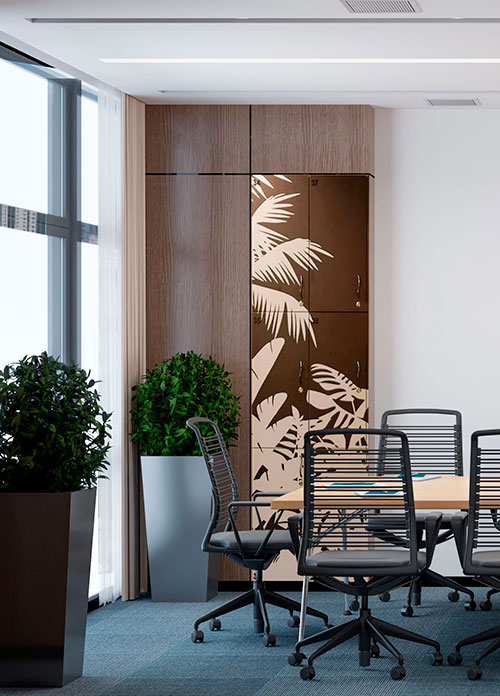 Oficina con taquillas fenólicas TAYCA diseño exclusivo para empresas